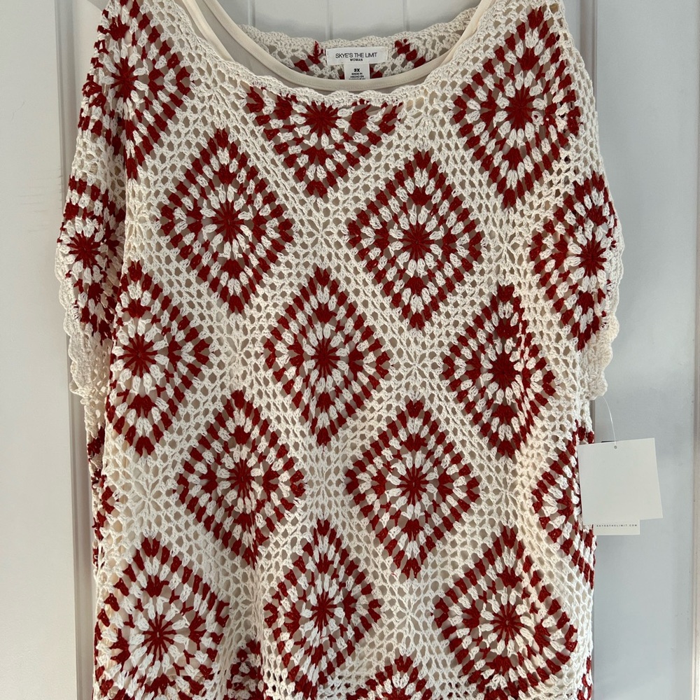 Skye's the Limit Red and White Crochet Top
